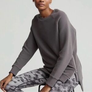 Varley Manning Sweatshirt Women’s S Gray Purple Ribbed Zip Sides Casual Comfort